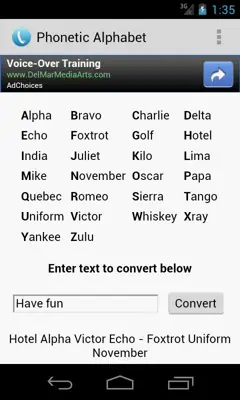 Phonetic Alphabet android App screenshot 0