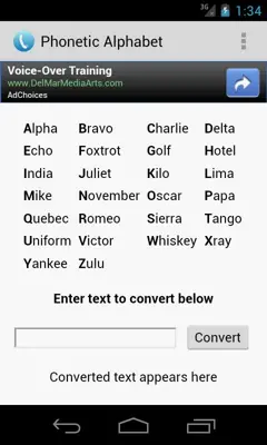 Phonetic Alphabet android App screenshot 1